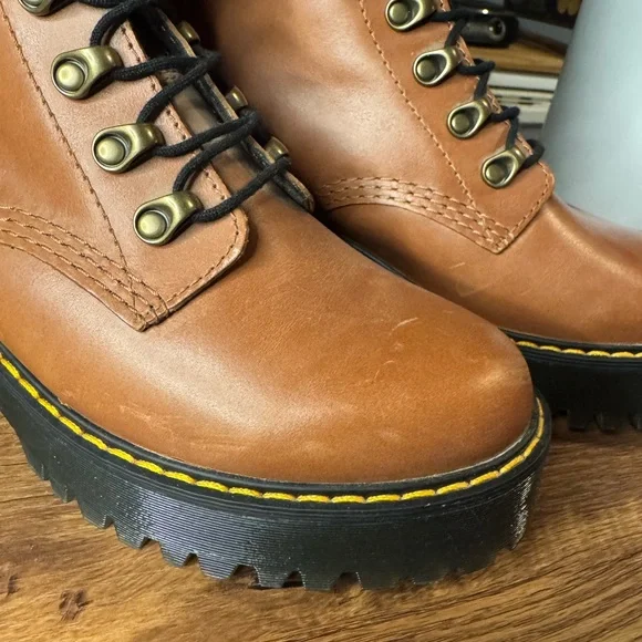 Dr. Martens Cognac Leather Combat Boots - Picture 2 of 10